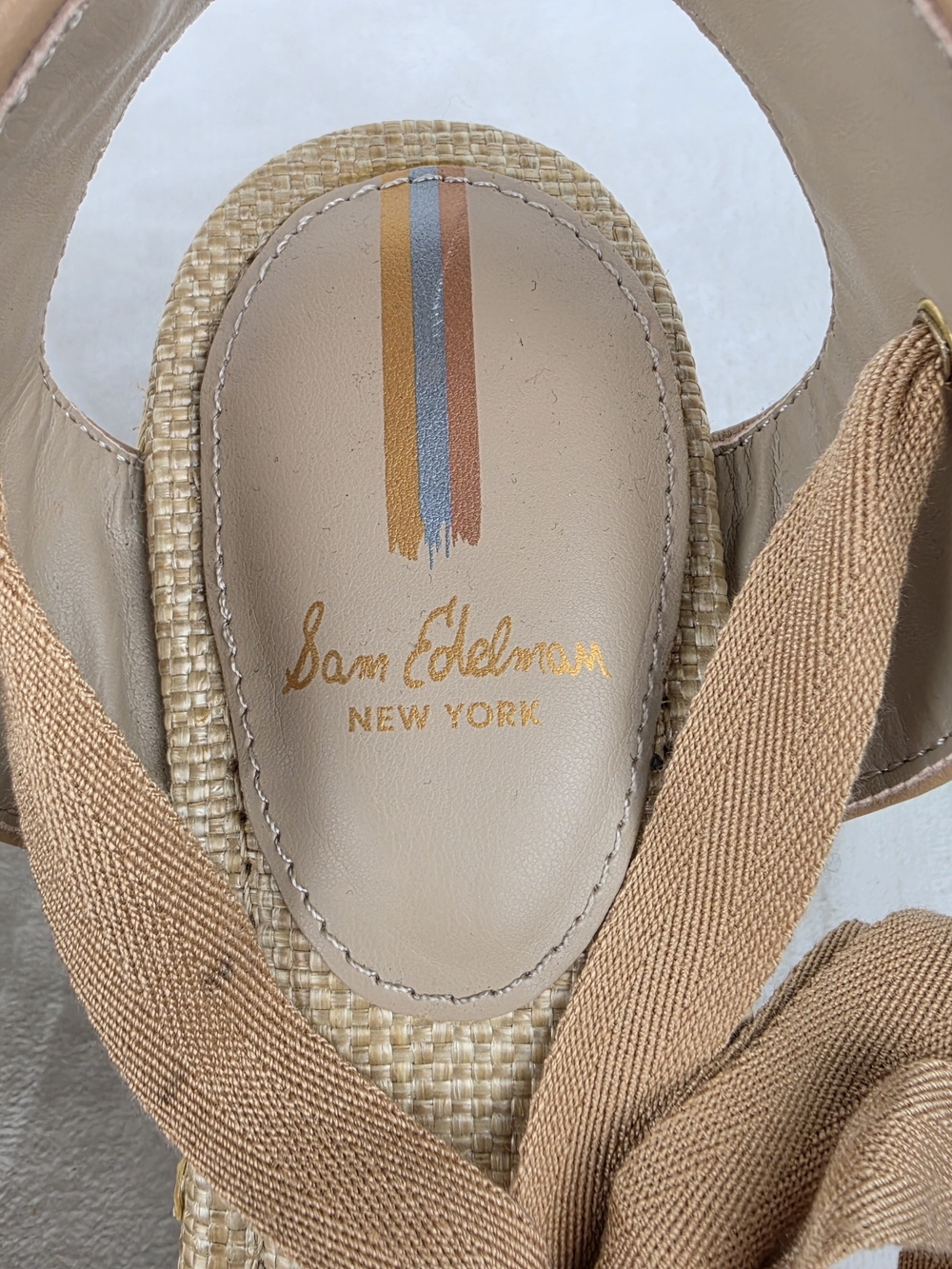 Sam Edelman Vaughn Espadrille Wedge Sandals Womens 9.5 Tan Gold Ankle Tie - Picture 7 of 8